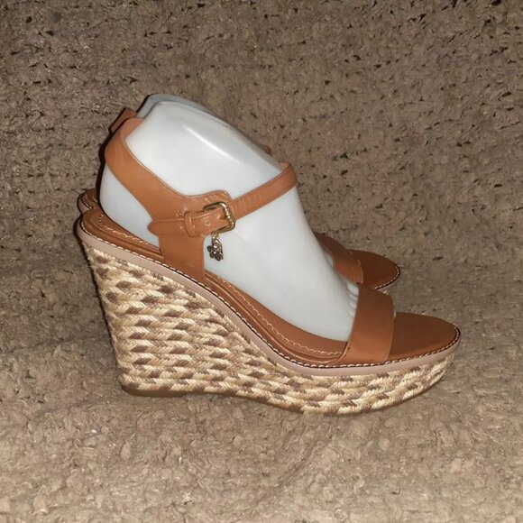 COACH-HIGH ESPADRILLE WEDGE SANDAL-STYLE# FG2110-Brown Leather-Sz 10B-NWOB - Picture 4 of 11